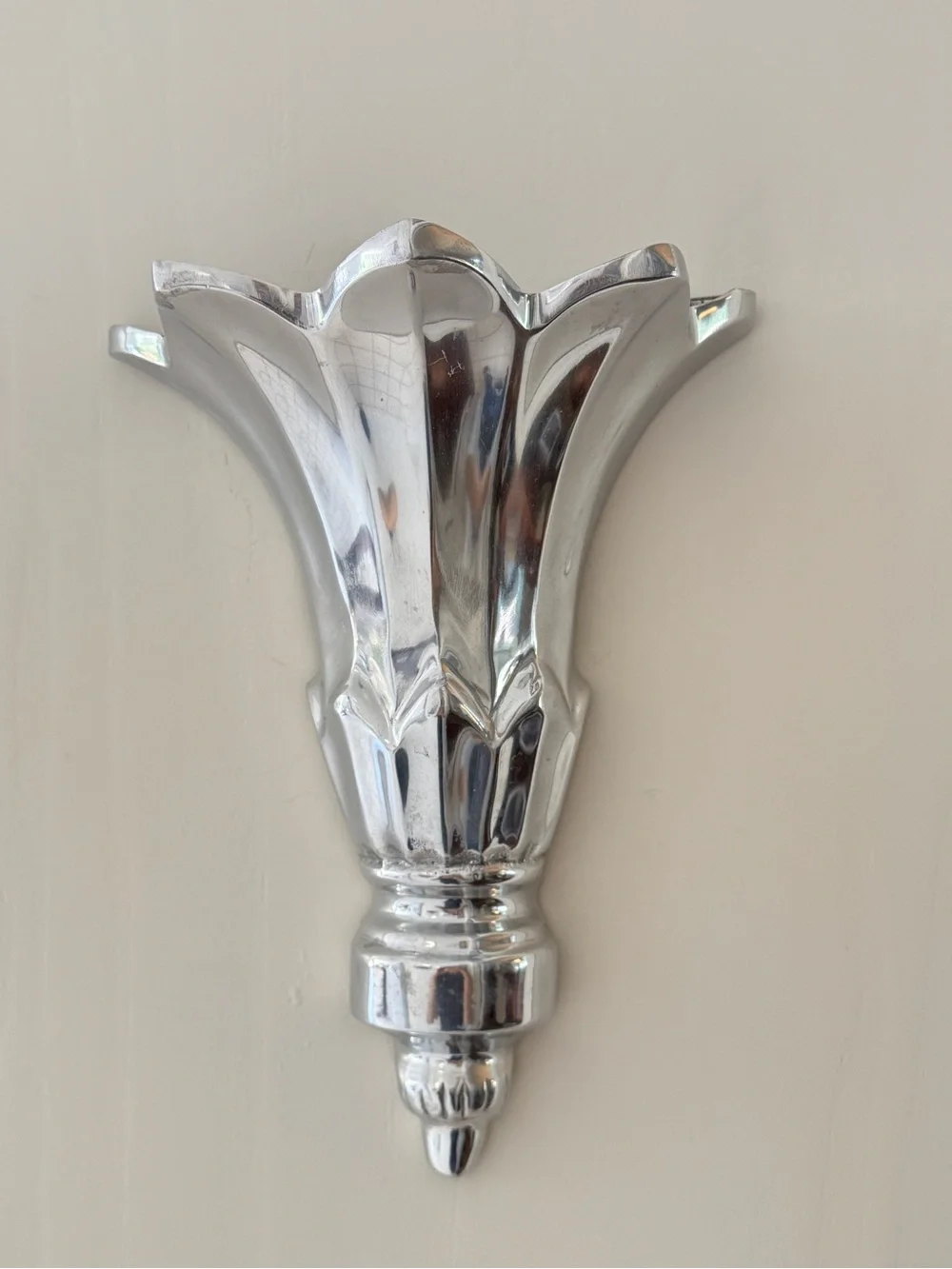 Rare Vintage MCM Art Deco Silver Metal Wall Vases from India